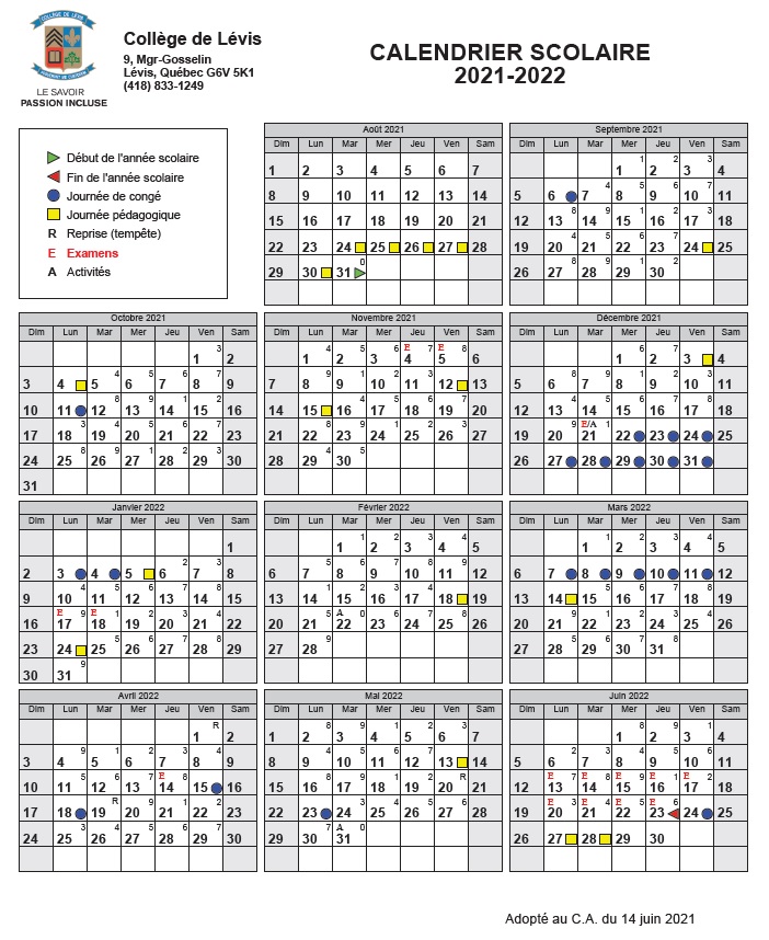 Calendrier Scolaire Collège 2023 Calendrier | Collège De Lévis